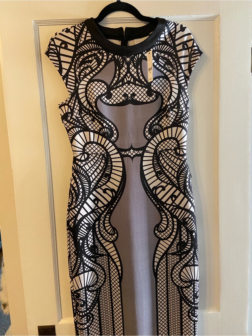 New York & Company Black and White Graphic Midi Dress